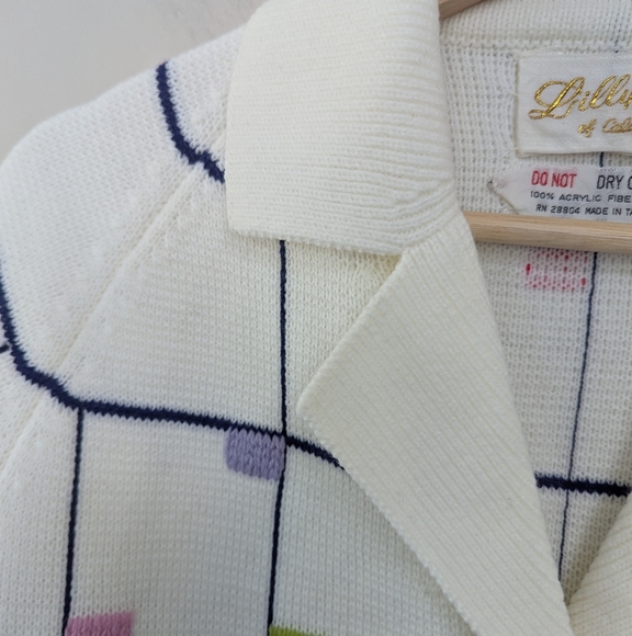 Vintage Colorful Geometric Cardigan Sweater Maximalist Grid Retro - Picture 6 of 12